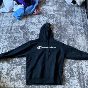 Black champion hoodie, size: large